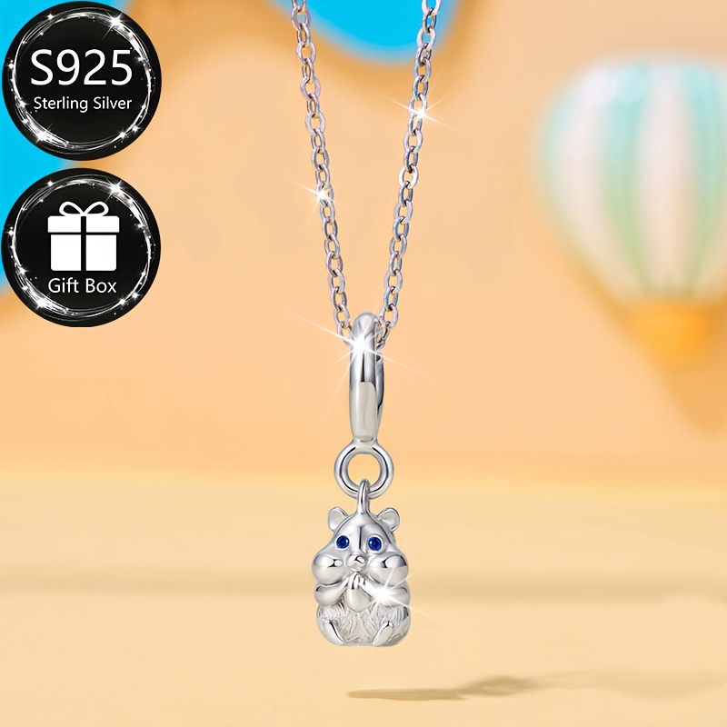 Sterling Silver Hamster Pendant with Zirconia Inlay Bead for DIY Bracelets